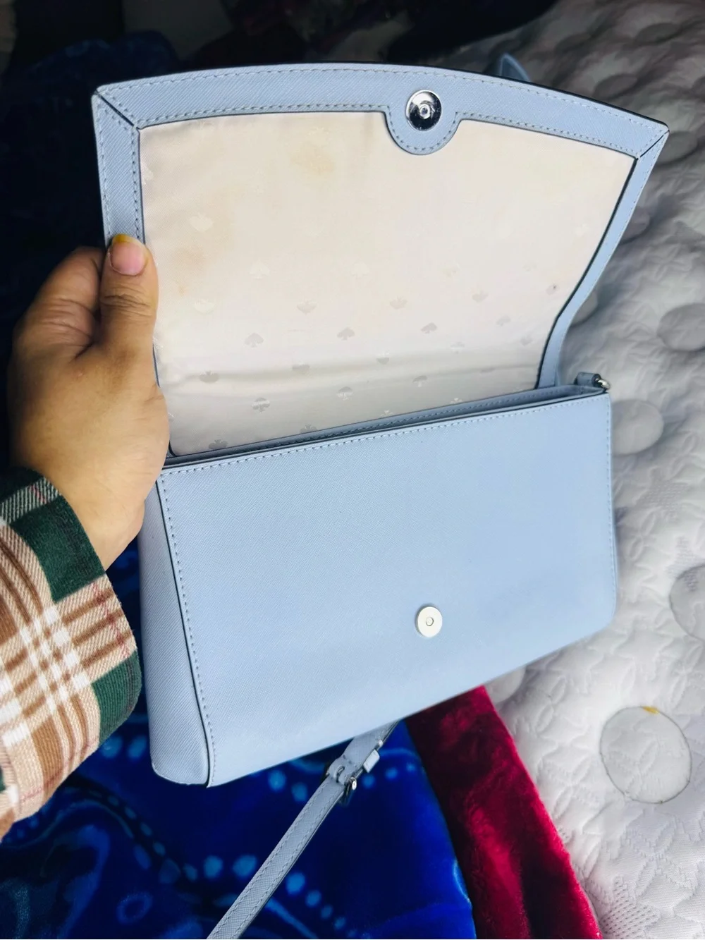 kate spade Light Blue Leather Crossbody with Silver Chain